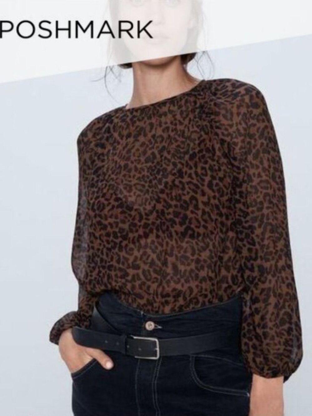 NWT New Zara Leopard Print Balloon Long Sleeve Blouse Size XS